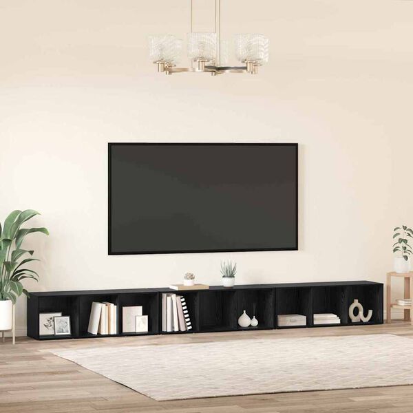 vidaXL TV Cabinet Set 3 pcs Black Oak 37 x 35 x 107 cm Engineered Wood