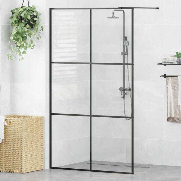 vidaXL Walk-in Shower Wall with Clear ESG Glass 115x195 cm Black