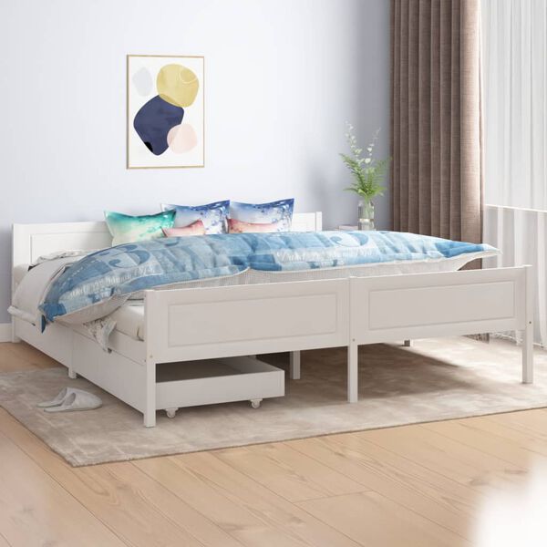 vidaXL Bed Frame without Mattress White Solid Wood Pine 180x200 cm Super King
