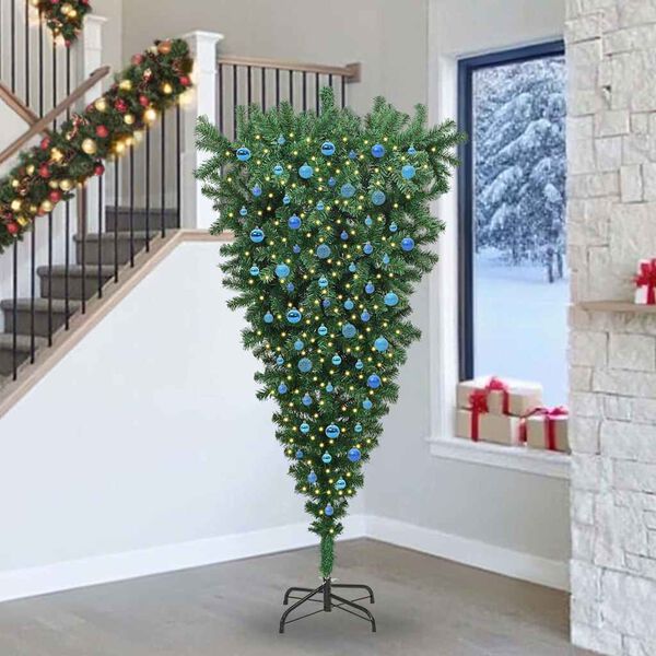 vidaXL Upside-down Artificial Pre-lit Christmas Tree with Ball Set