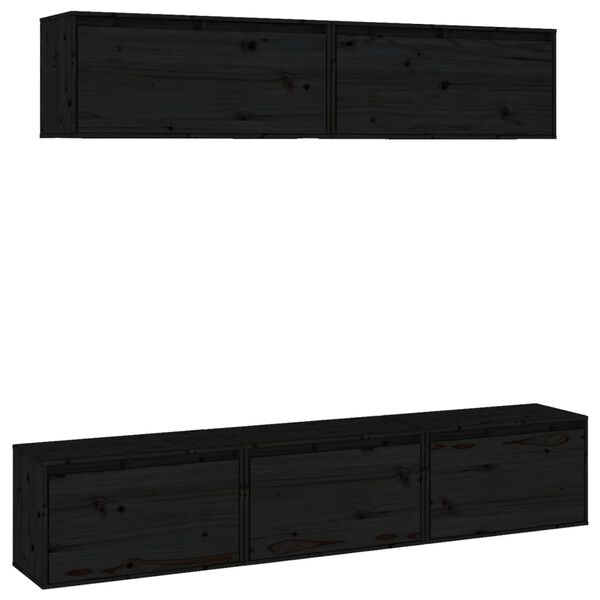 vidaXL TV Cabinets 5 pcs Black Solid Wood Pine