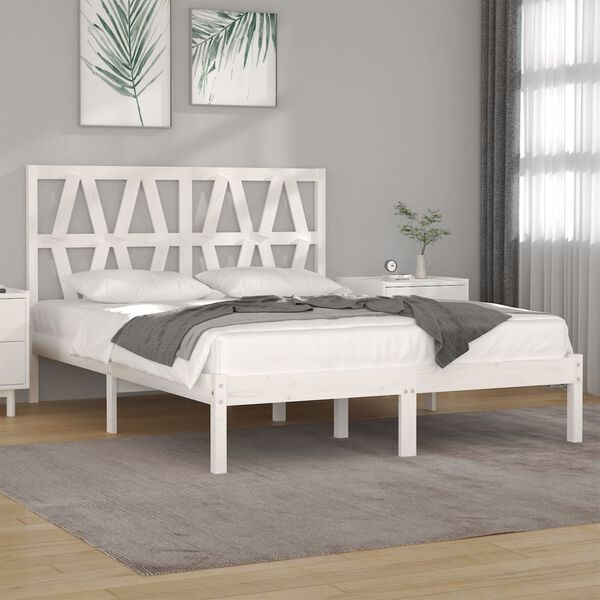 vidaXL Bed Frame without Mattress White Solid Wood 120x200 cm (810013+818611)