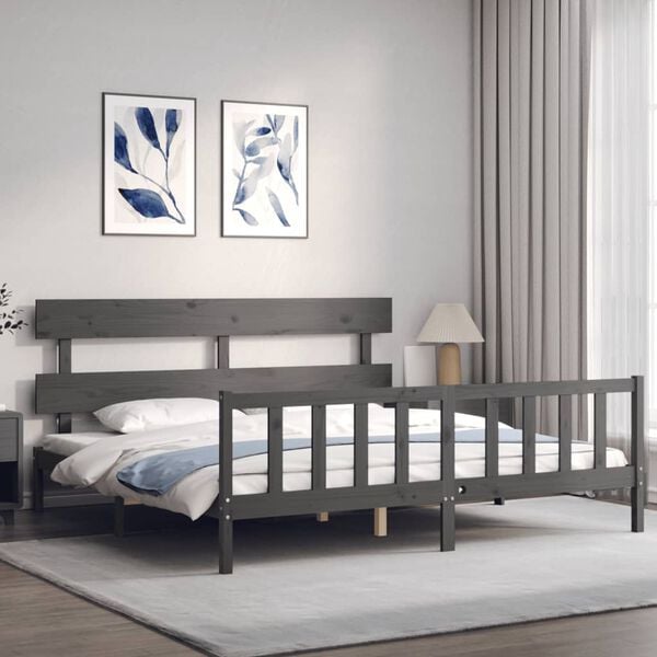 vidaXL Bed Frame without Mattress Grey 200x200 cm Solid Wood Pine