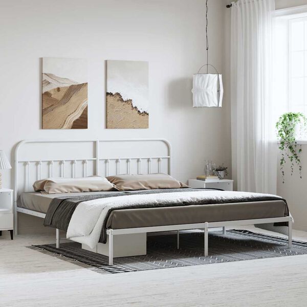 vidaXL Metal Bed Frame without Mattress with Headboard White 193x203cm