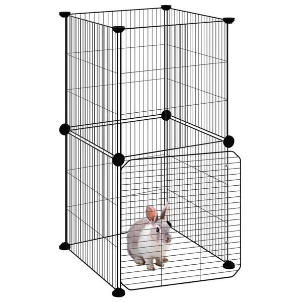 vidaXL 8-Panel Pet Cage with Door Black 35x35 cm Steel