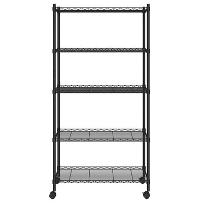 vidaXL 5-Tier Storage Shelf with Wheels 75x35x155 cm Black 250 kg