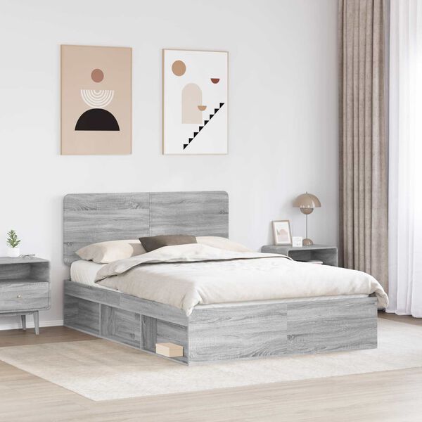 vidaXL Bed Frame Grey Sonoma 140 x 200 cm Solid Pine Wood