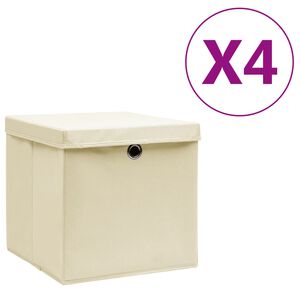 vidaXL Storage Box | Set of 4 | Cream | Non-woven fabric | 28x28x28 cm