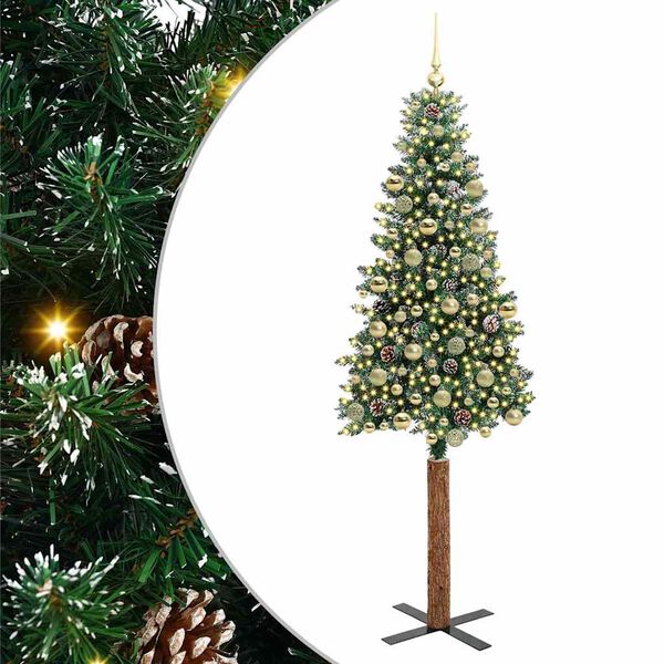 vidaXL Slim Christmas Tree with 300 LEDs Green and White 210 cm