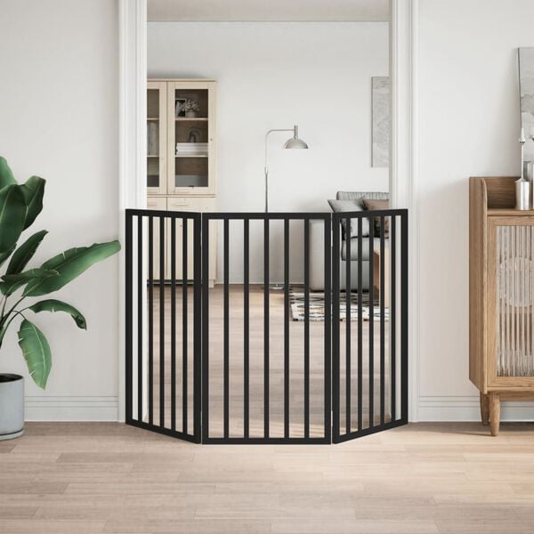 vidaXL Dog Gate Foldable 3 Panels Black 150 cm Poplar Wood