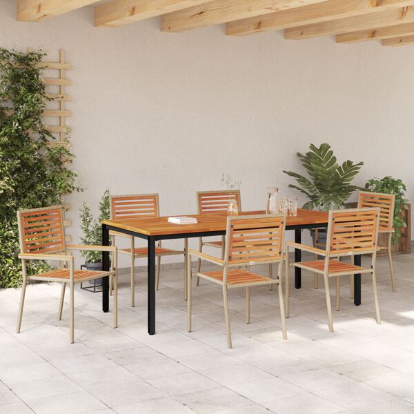 vidaXL Garden Dining Set 7 pcs Beige and Brown Poly Rattan