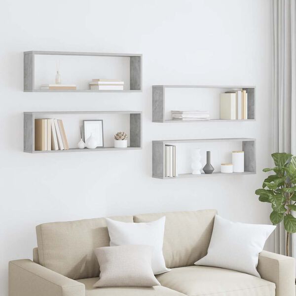 vidaXL Wall Cube Shelf 4 pcs Concrete Grey 80x15x26.5 cm Engineered Wood