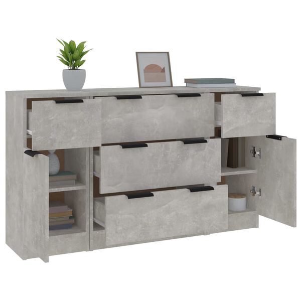 vidaXL 3 Piece Sideboard Set Concrete Grey Engineered Wood