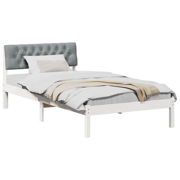 vidaXL Bed frame White and light grey 100 x 200 cm Solid pine wood