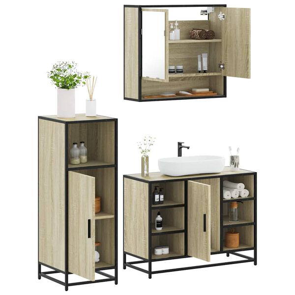 vidaXL 3 Piece Bathroom Furniture Set Sonoma Oak Engineered Wood