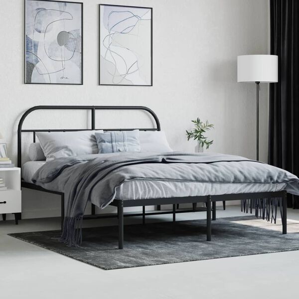vidaXL Metal Bed Frame without Mattress with Headboard Black 140x200cm