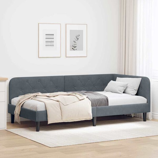 vidaXL Corner Bed Frame with Headboard Dark Grey 100 x 200 cm Velvet