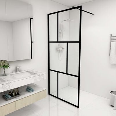 vidaXL Walk-in Shower Wall with Tempered Glass Black 90x195 cm