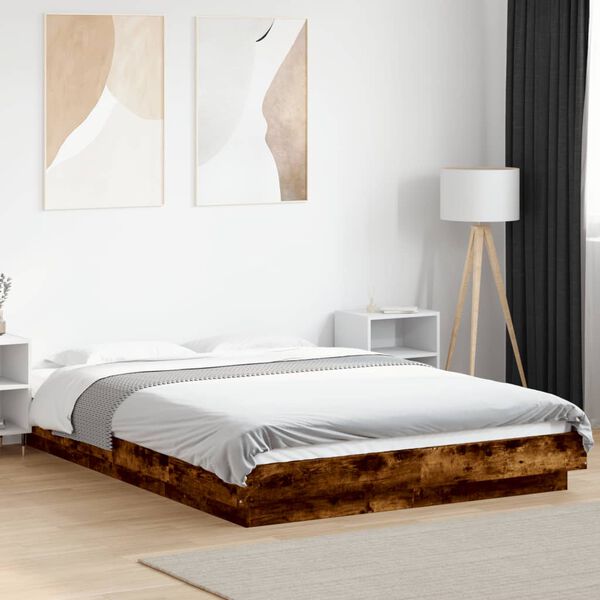vidaXL Bed Frame with LED Lights without Mattress Smoked Oak 140x200cm