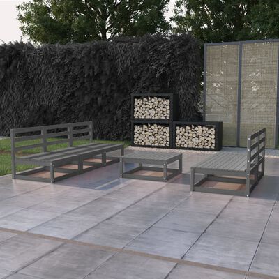 vidaXL 6 Piece Garden Lounge Set Grey Solid Wood Pine