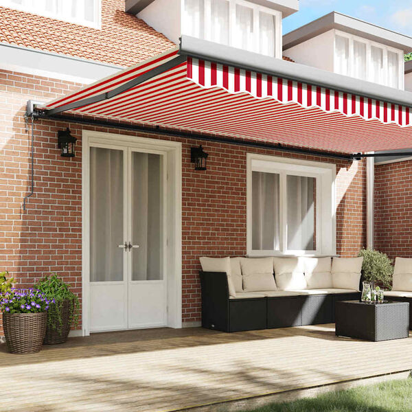 vidaXL Retractable Awning Red and white 500 x 300 cm Fabric, Metal