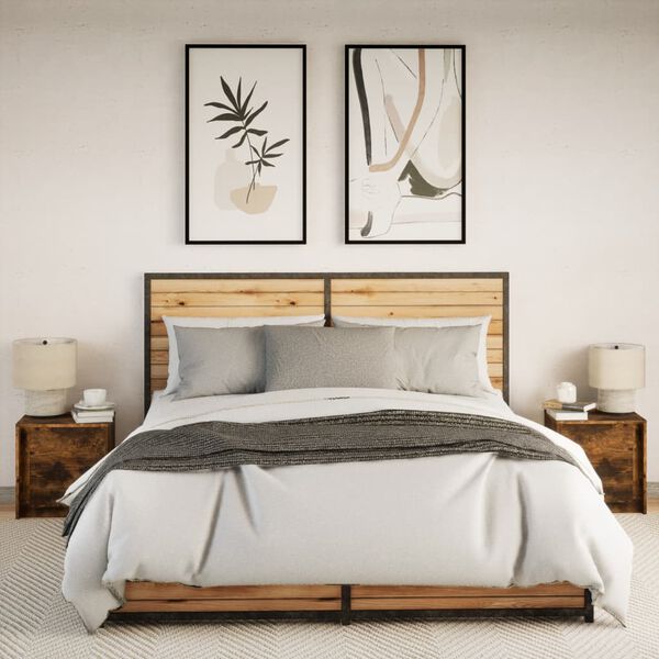 vidaXL Bedside Cabinets with LED Lights 2 pcs Smoked Oak Engineered Wood