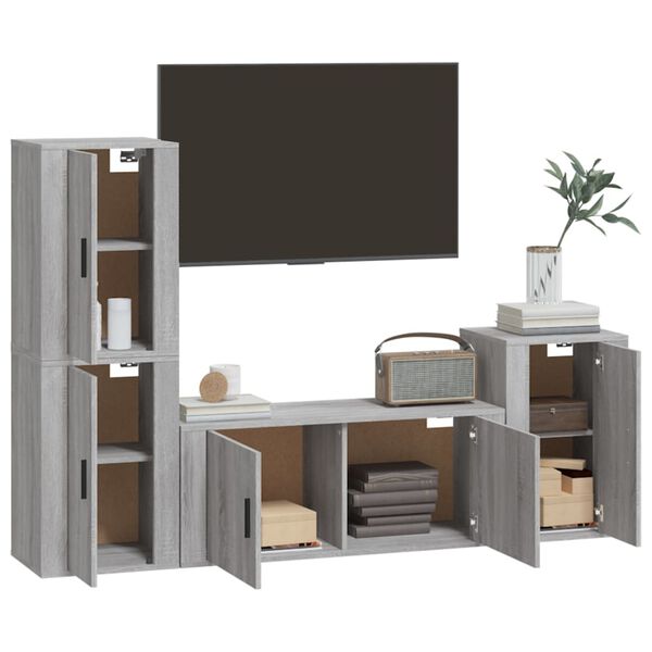 vidaXL 4 Piece TV Cabinet Set Grey Sonoma Engineered Wood