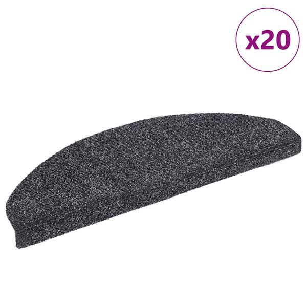 vidaXL Stair Mats Self-adhesive 20 pcs 65x21x4 cm Dark Grey Half Round Large