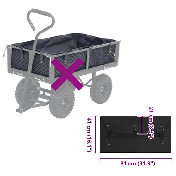 vidaXL Garden Cart Liner Black 81x41x21 cm Fabric