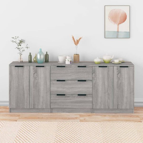 vidaXL 3 Piece Sideboards Grey Sonama Engineered Wood