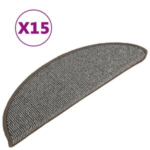 vidaXL Carpet Stair Tread | Set of 15 | Grey | Polypropylene (PP) | 56x17x3 cm