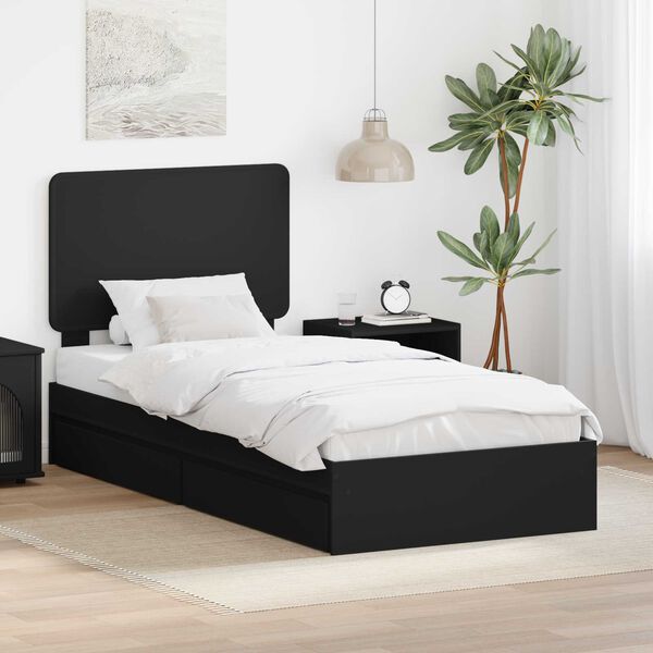 vidaXL Storage Bed with Headboard Black 75 x 190 cm Engineered Wood
