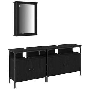 vidaXL Bathroom Vanity Units with Shelf 3 pcs Black Engineered wood