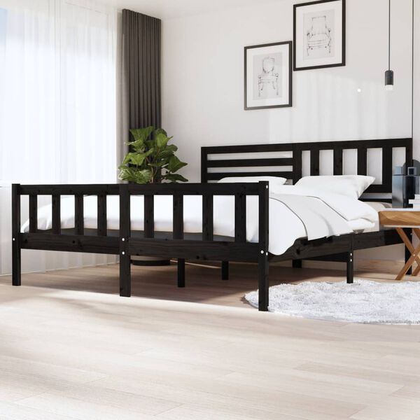 vidaXL Bed Frame without Mattress Black Solid Wood 200x200 cm (810106+814168)