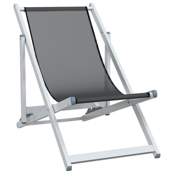 vidaXL Folding Beach Chairs 2 pcs Grey Aluminium and Textilene