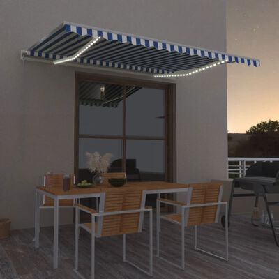 vidaXL Manual Retractable Awning with LED 450x350 cm Blue and White