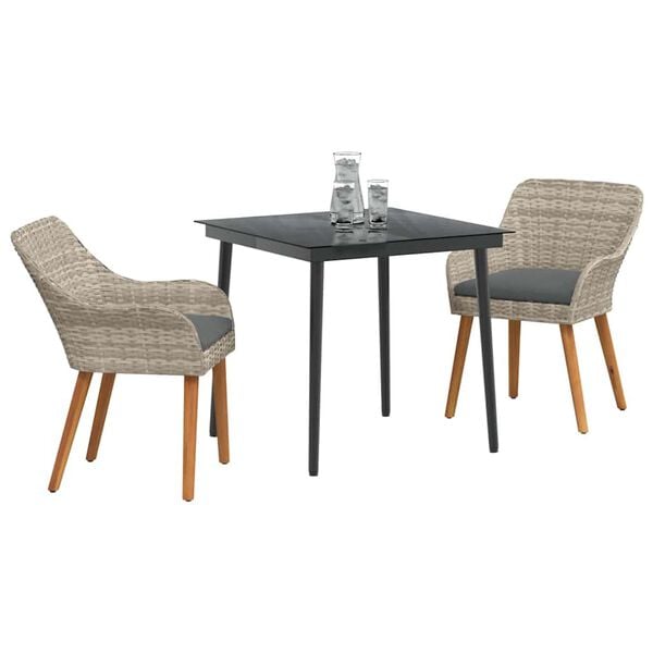 vidaXL Dining Set Light grey Poly rattan