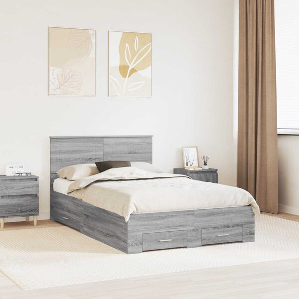 vidaXL Bed Frame with Drawer Grey Sonoma 120 x 200 cm Engineered Wood