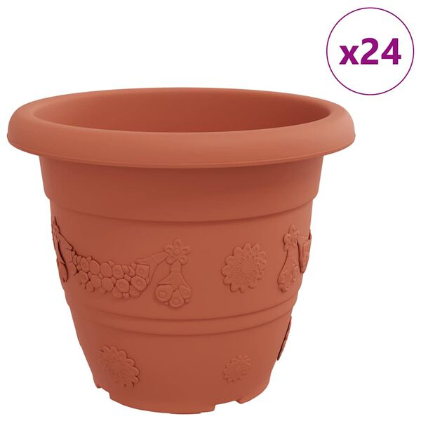 vidaXL Round Flower Pot 24 pcs Brick Red &Oslash; 39 x 32 cm Plastic