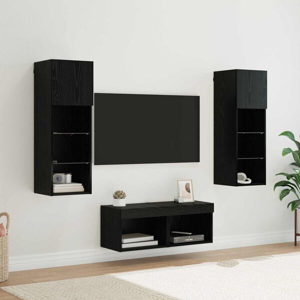 vidaXL TV Wall Cabinets Wall-mounted 4 pcs Black Oak Engineered Wood
