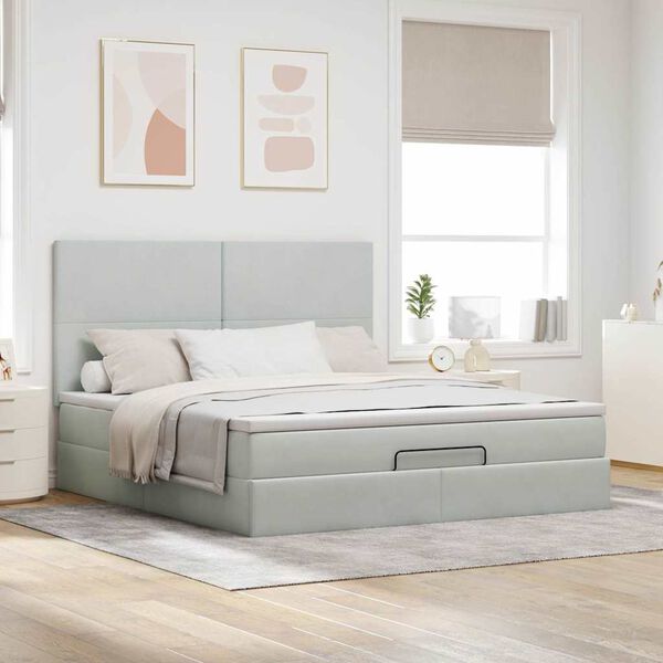 vidaXL Ottoman Bed with Mattresses Light Grey 180x200cm Velvet
