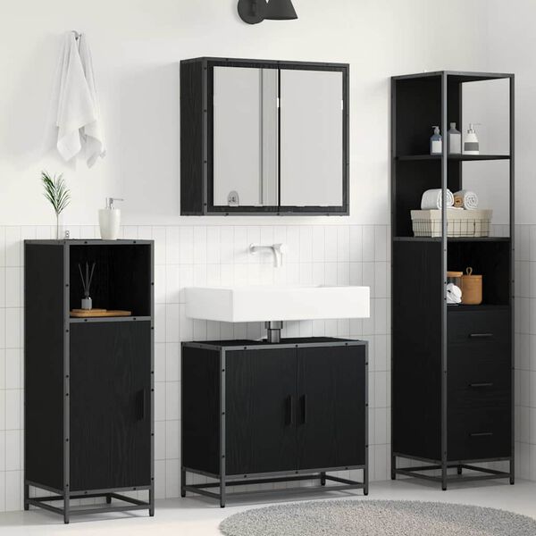 vidaXL Bathroom Furniture Set 3 pcs Black Oak Engineered Wood