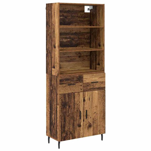 vidaXL Highboard Old Wood 69.5 x 34 x 180 cm Engineered Wood and Glass