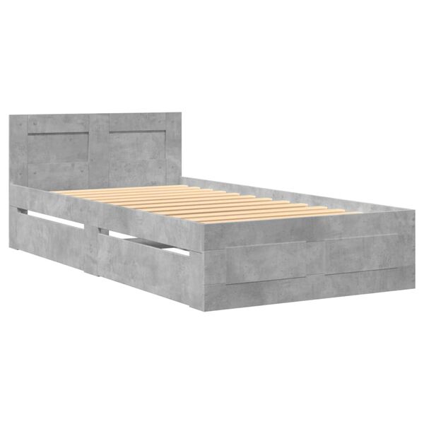 vidaXL Bed Frame with Headboard without Mattress Concrete Grey 90x190 cm Single