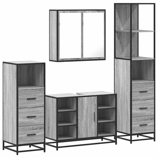 vidaXL 4&nbsp;Piece Bathroom Furniture Set&nbsp;Grey Sonoma Engineered Wood