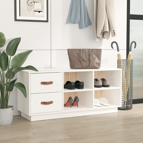 vidaXL Shoe Bench White 100x34x45 cm Solid Wood Pine