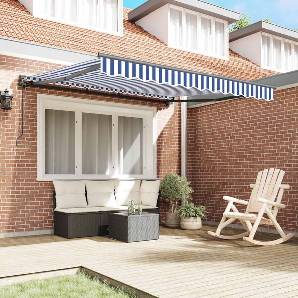 vidaXL Retractable Awning Manual Blue and White 300 x 250 cm