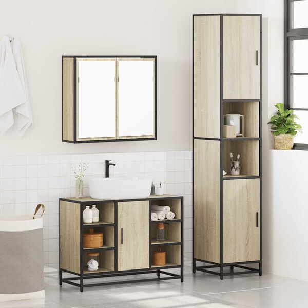 vidaXL 3 Piece Bathroom Furniture Set Sonoma Oak Engineered Wood