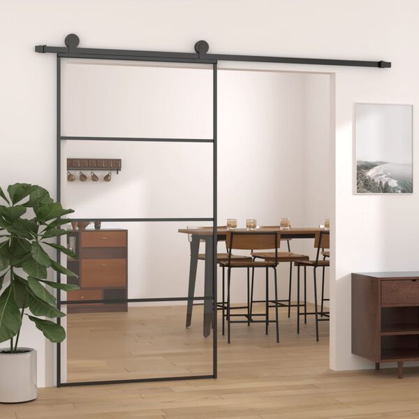 vidaXL Sliding Door Aluminium and ESG Glass 102.5x205 cm Black