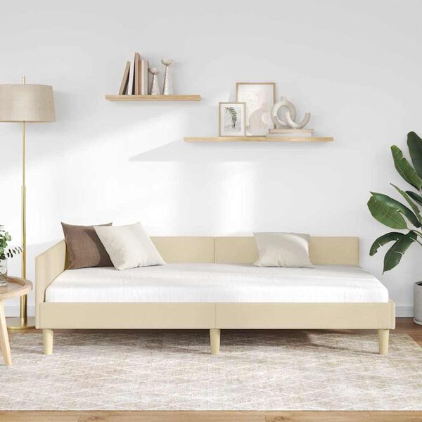 vidaXL Corner Bed Frame with Headboard Cream 100 x 200 cm Fabric